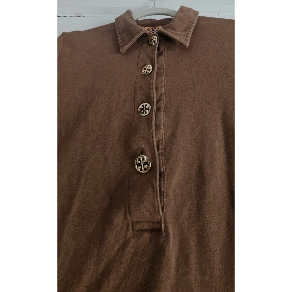 TORY BURCH short sleeve polo shirt gold tone hardware woman M  100% Pima‎ cotton